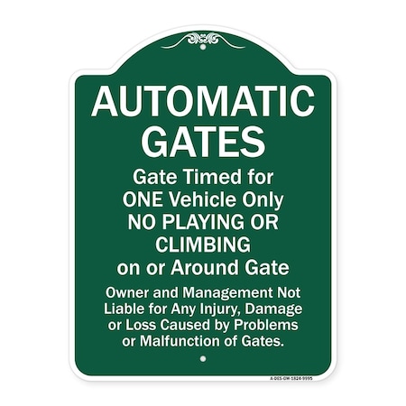 Signmission Automatic Gates Gate Timed For One Vehicle Heavy-Gauge Aluminum Sign, 24" x 18", GW-1824-9995 A-DES-GW-1824-9995